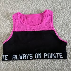 SO  " Always on Pointe" pink and black sports bra